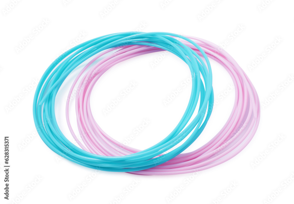 Plastic filaments for 3D pen on white background Plastic filaments for 3D pen on white background