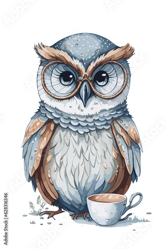 watercolor illustration of cute owl