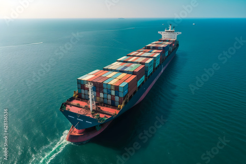 aerial view container cargo ship carrier business logistic and transportation of international by container cargo freight ship boat in the open sea