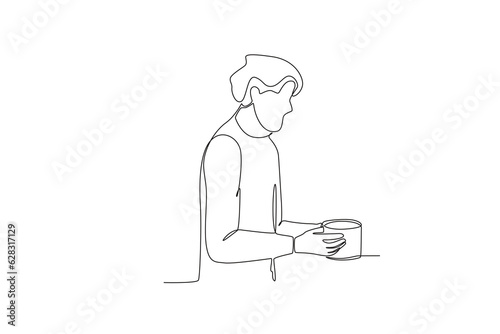 A beggar asks for money donations. Homeless one-line drawing