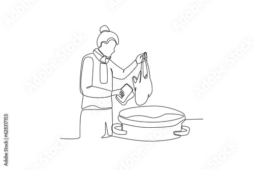 A homeless person looking for food. Homeless one-line drawing