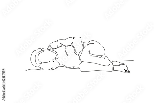 A homeless person sleeps hungry. Homeless one-line drawing