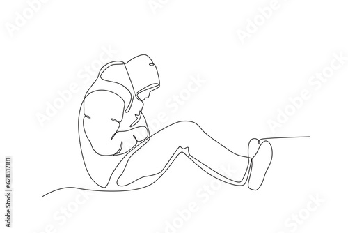 A starving homeless man on the street. Homeless one-line drawing