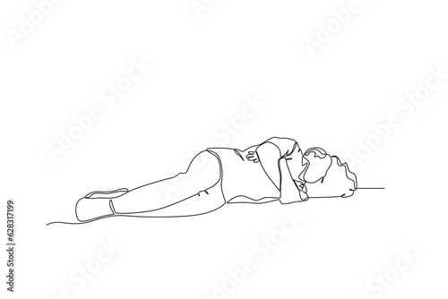 A homeless person sleeps cold. Homeless one-line drawing