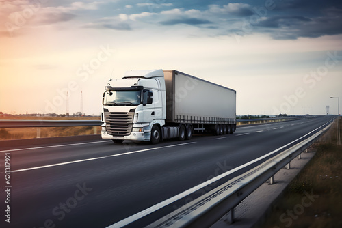truck with container on road cargo transportation concept