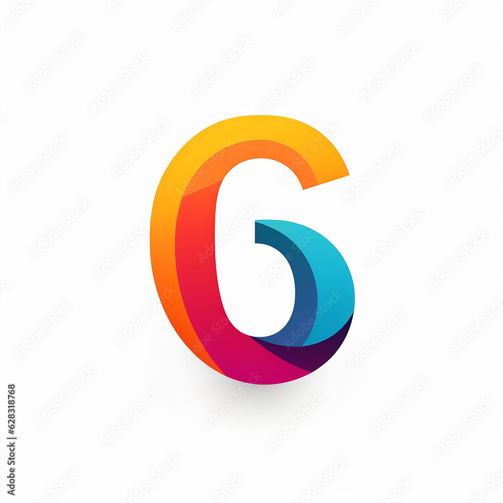 Number 6 written with generic flat illustration colorful logo design on white background Number 6 written with generic flat illustration colorful logo design on white background