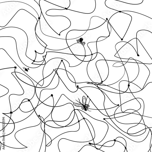 seamless pattern with spider web along with a butterfly caught in a web