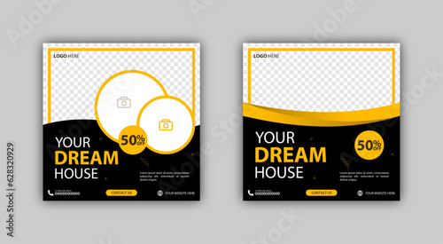 Set of House for sale social media promotion design template. Editable modern banner with place for the photo. Usable for social media post and web.
