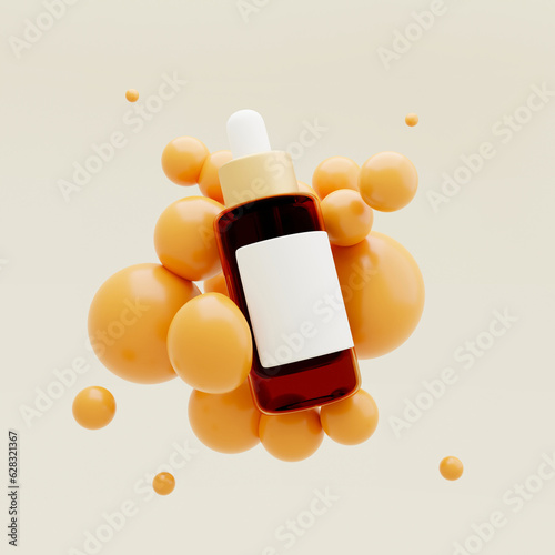 orange serum advertising illustration Vitamins float in the air, 3D rendering.