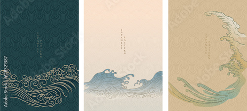Obraz na plátně Hand drawn wave element with Japanese pattern vector