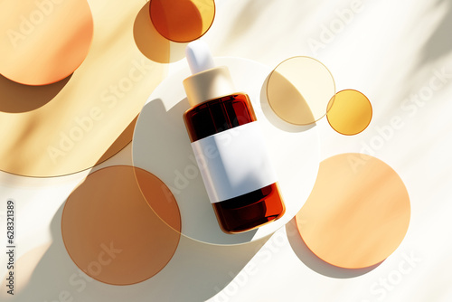 3D illustration of tropical summer scene design for product display vitamin serum
