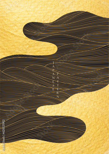 Japanese background with hand drawn wave vector. Abstract template with line pattern. Ocean sea line pattern in vintage style.