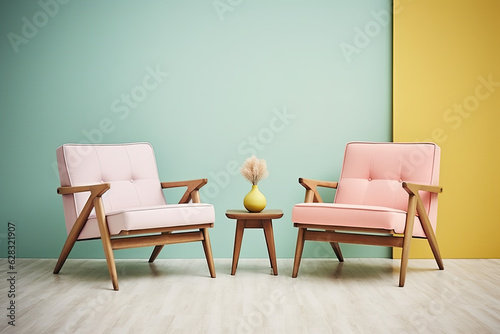 Simple furniture and decoration setup in front of a wall © grey