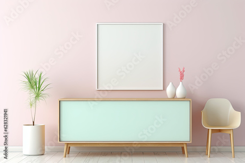Photo frame on wall with simple decoration and furniture © grey