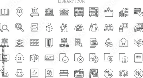 Library icons set. Books symbols for apps or web sites.