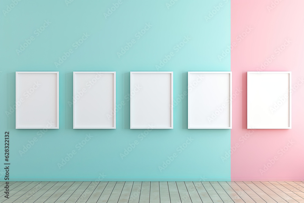 Photo frames on wall with simple decoration and furniture Photo frames on wall with simple decoration and furniture