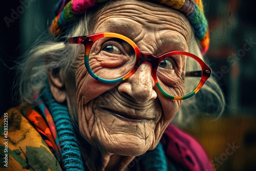 Funny old lady portrait. Generative AI