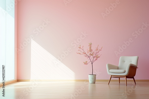  pastel colour of wall with a chair and plant