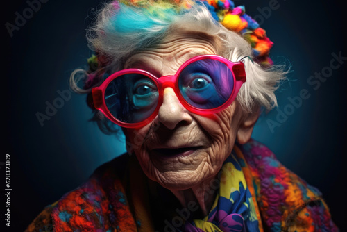 Funny old lady portrait. Generative AI © piai