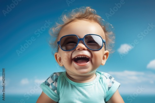 Happy smiling baby with sun...