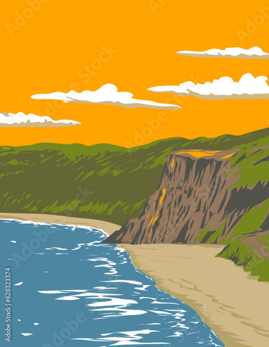 WPA poster art of Pipa Beach or Praia de Pipa located in municipality of Tibau do Sul in the of state of Rio Grande do Norte in Brazil done in works project administration or Art Deco style. 