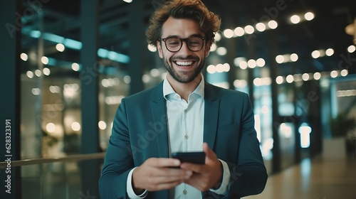 A man in a suit and glasses holding a cell phone, created with Generative Ai Technology