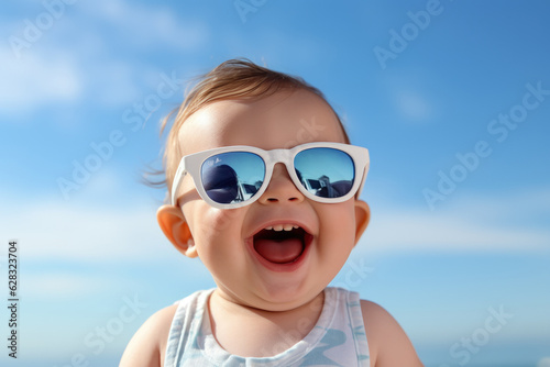 Happy smiling baby with sun...
