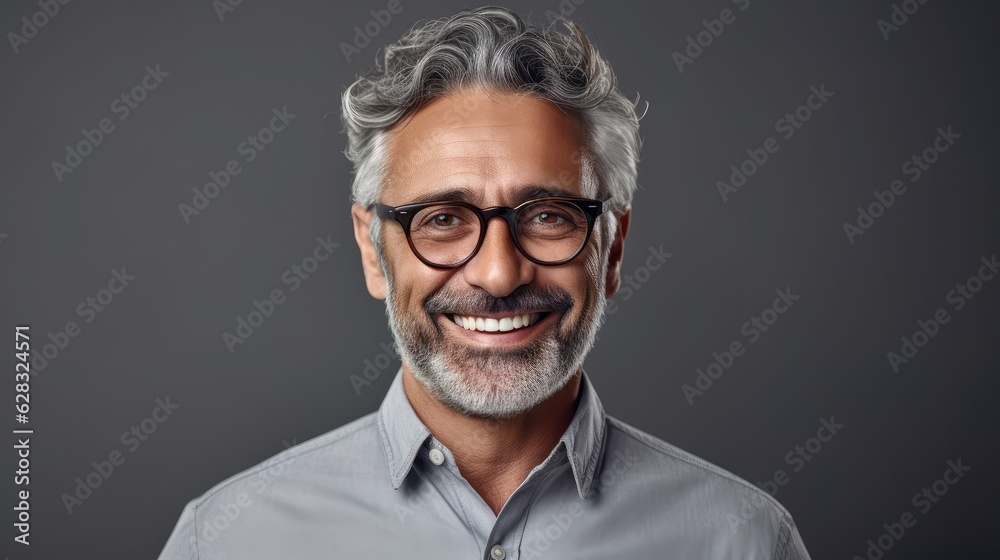Fototapeta premium A man with grey hair and glasses smiling