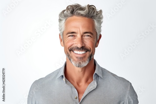 A smiling man with grey hair and a gray shirt