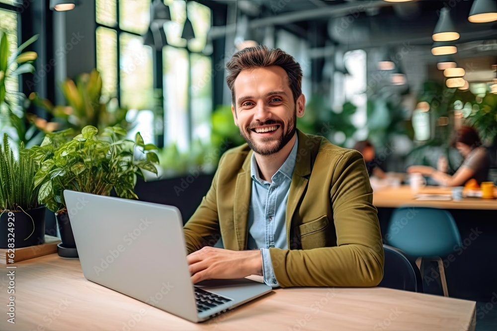 A man sitting at a table with a laptop A man sitting at a table with a laptop
