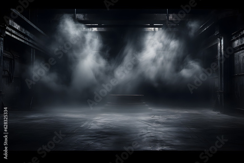dark room with light and smoke mist or fog  in the style of minimalist background  modern interior concept  AI generate
