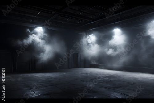 dark empty room with smoke on the wall and a light, in the style of minimalist background, modern interior concept, AI generate