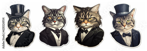 Set of Four Tuxedo Cat Stickers photo