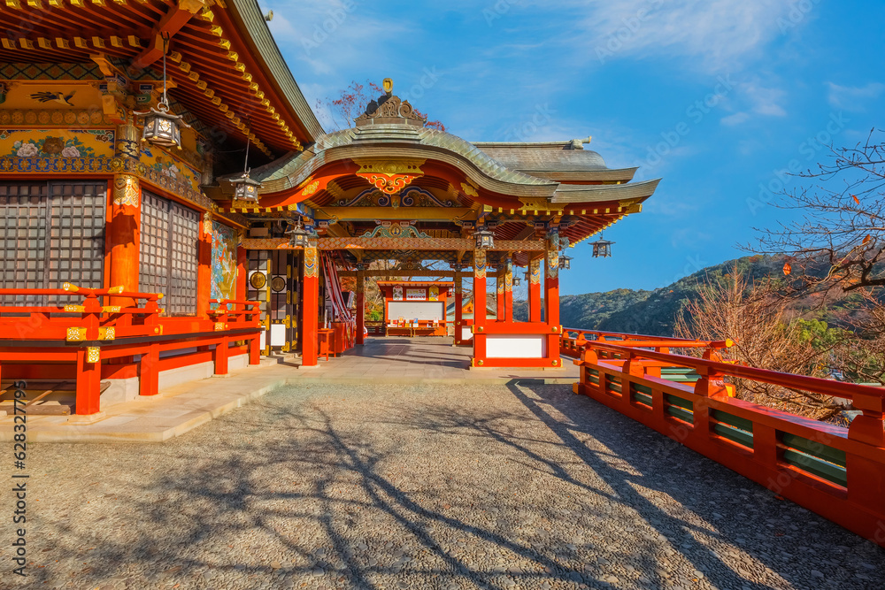 Saga, Japan - Nov 28 2022: Yutoku Inari shrine in Kashima City, Saga Prefecture. It's one of Japan's top three shrines dedicated to Inari alongside Fushimi Inari in Kyoto and Toyokawa Inari in Aichi