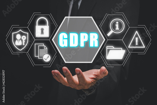 GDPR, General Data Protection Regulation concept, Person hand holding general Data Protection Regulation icon on virtual screen, Cyber security and privacy.