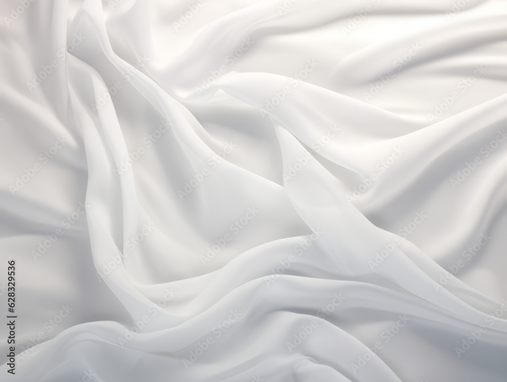 White satin background. Wrinkled fabric effect. White satin background. Wrinkled fabric effect.