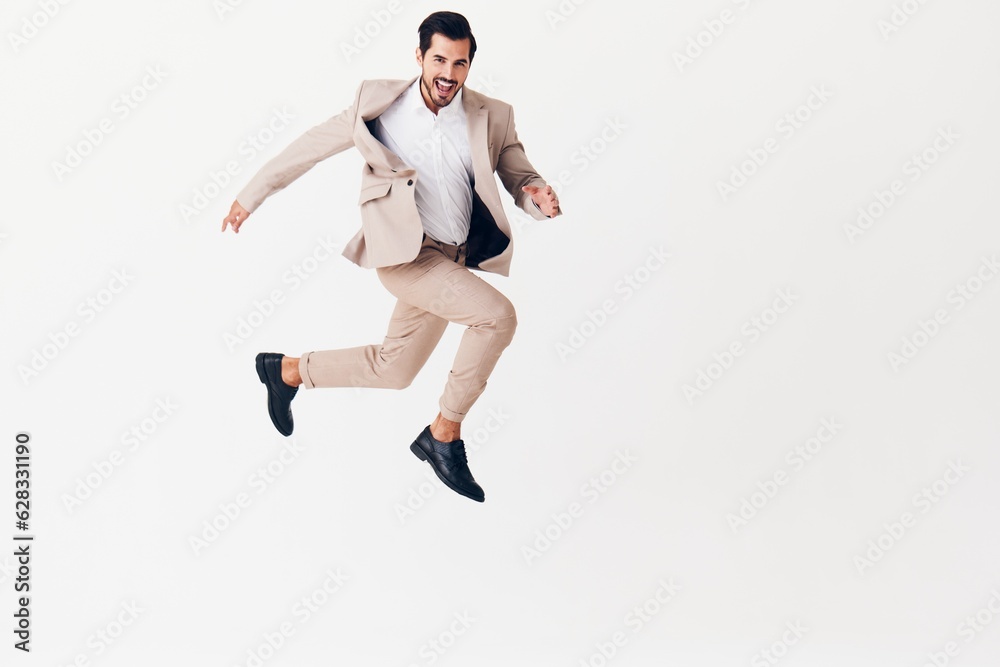 man winner businessman suit running smiling happy business victory beige professional man winner businessman suit running smiling happy business victory beige professional