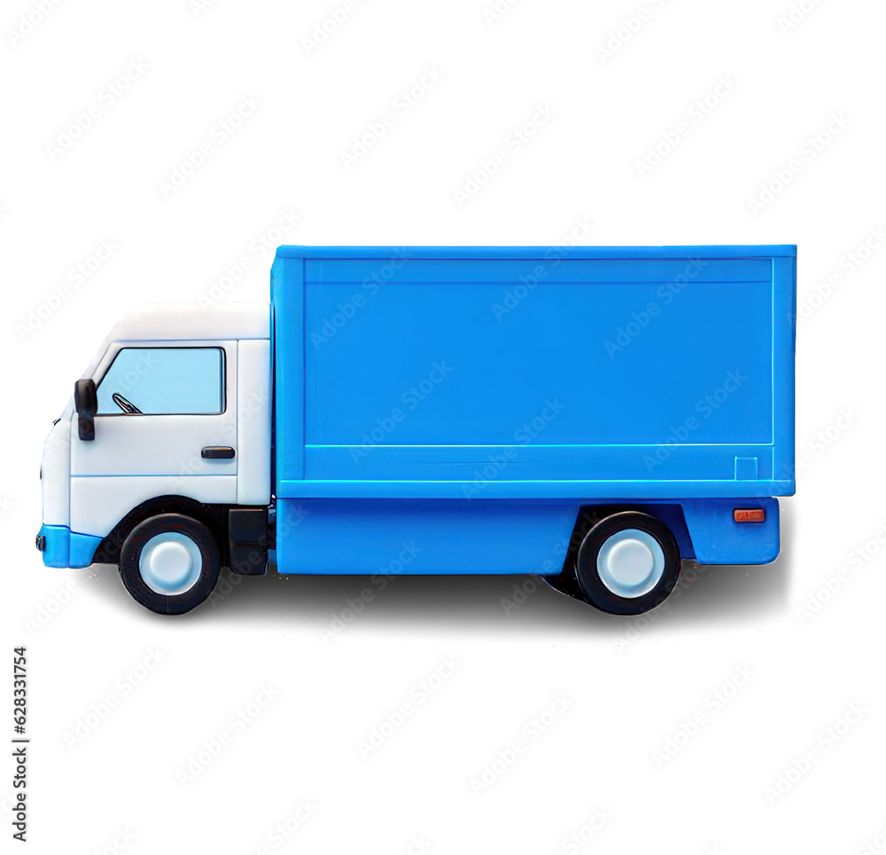 Blue delivery truck on transparent PNG background, logistics and business concept. Generative AI
