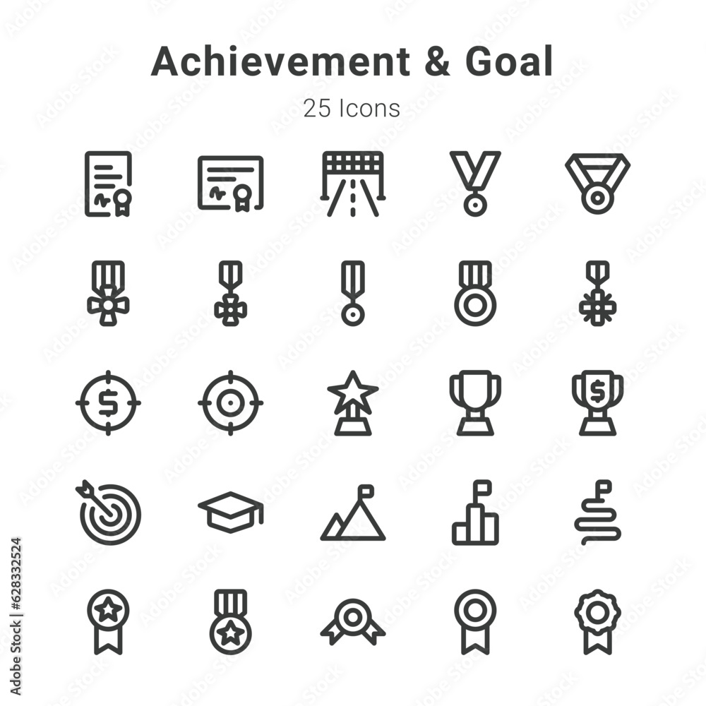 25 icons collection on achievement, goal and related topics 25 icons collection on achievement, goal and related topics