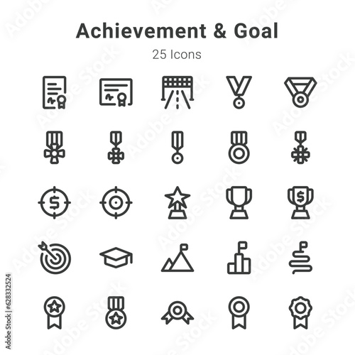 25 icons collection on achievement  goal and related topics