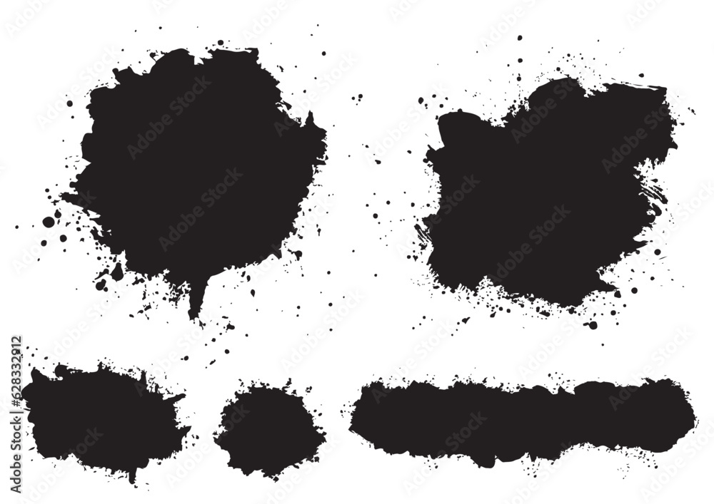 黒いインクで描いたグランジ系の様々なパーツのセット