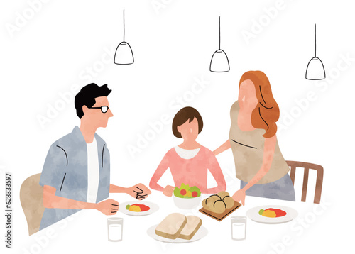 ベクターイラスト素材：家族で食事
