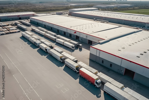 aerial view of trucks loading at logistic center