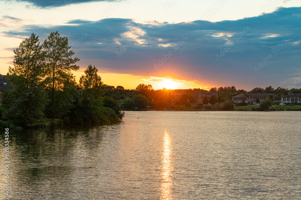 Furzton lake panorama at sunset in Milton Keynes. England Furzton lake panorama at sunset in Milton Keynes. England