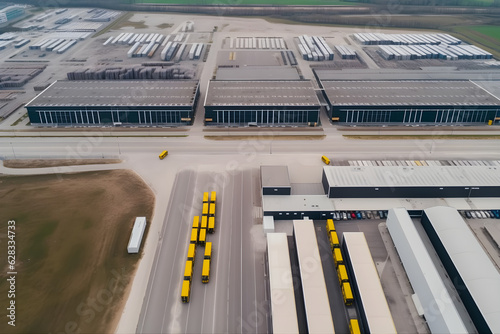 aerial view of the distribution center drone photography of the industrial logistic zone