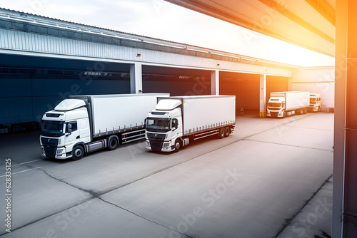 trucks are loaded in a modern logistics center