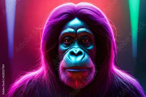 Realistic lifelike orangutan in fluorescent generated by AI tool