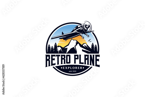 Fototapete Vintage airplane logo design template