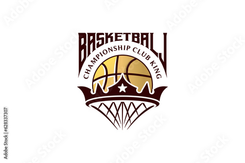 Basketball club logo template. Basketball king sport badge emblem vector illustration