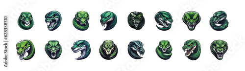Huge Set of Snake Head Mascots vector illustration, Cobra Snake Mascot logo, Variations of snake isolated on background, Snake Mascot Collection vector for Esports team Logo or T-Shirts Print design